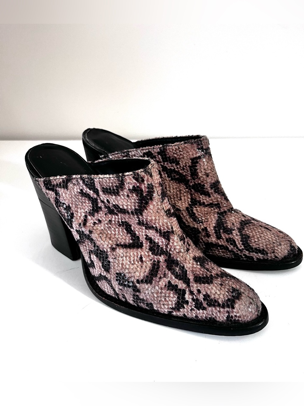 Chinese Laundry Snakeskin Stacked Block Heel Mule Slide Shoe Brown Black Size 8